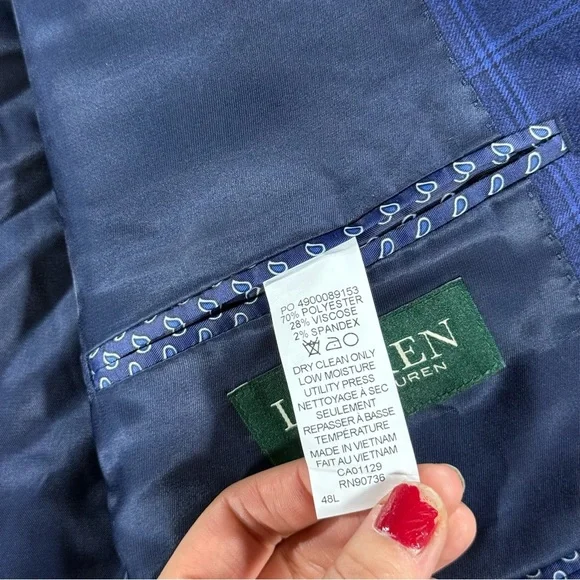 Lauren Ralph Lauren 48L Navy Blue Windowpane Sports Coat Blazer Suit Jacket - Picture 6 of 6